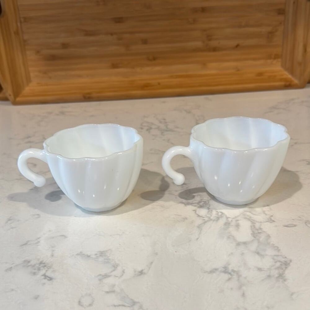 vintage milk glass punch cups 2 Hazel-Atlas Glass Company's Alpine White Swirl